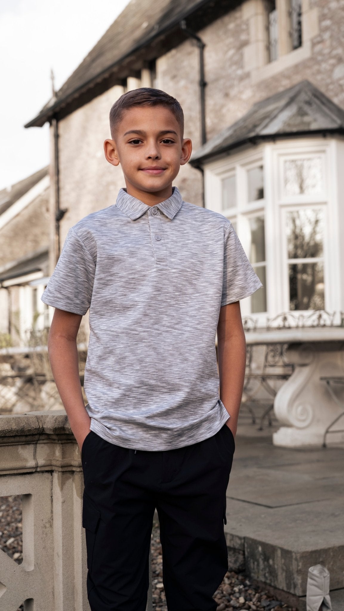 Boys Grey Space Dye Polo V2 - Vincentius