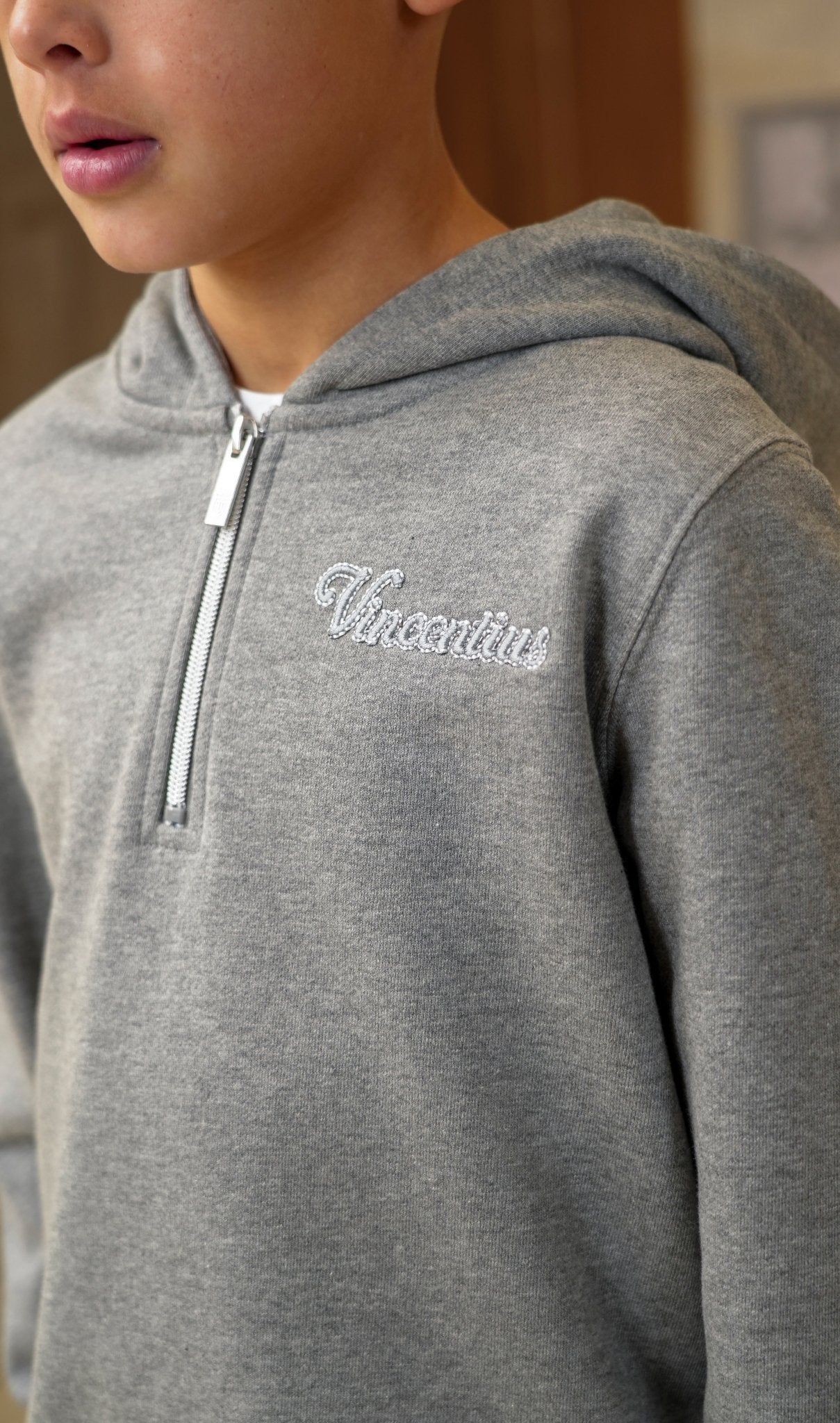 Boy's Loopback Script 1/4 Zip Tracksuit - Grey Marl - Vincentius