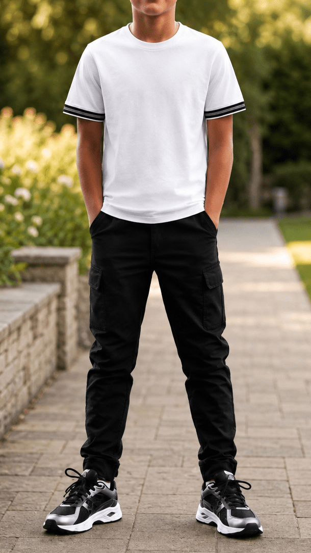 Boys Ribbed Cuff White T Shirt - Vincentius