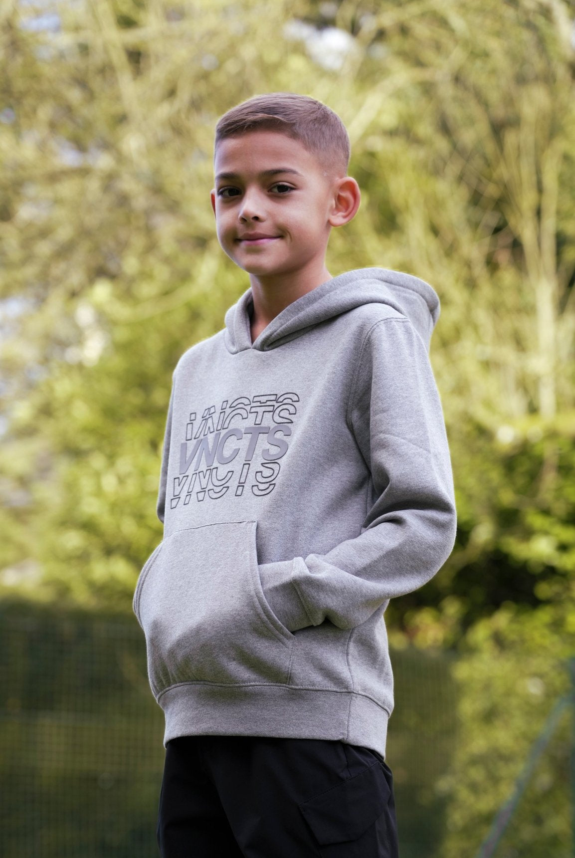 Boy's Rolling Letters Luxe Hoodie - Grey Marl - Vincentius