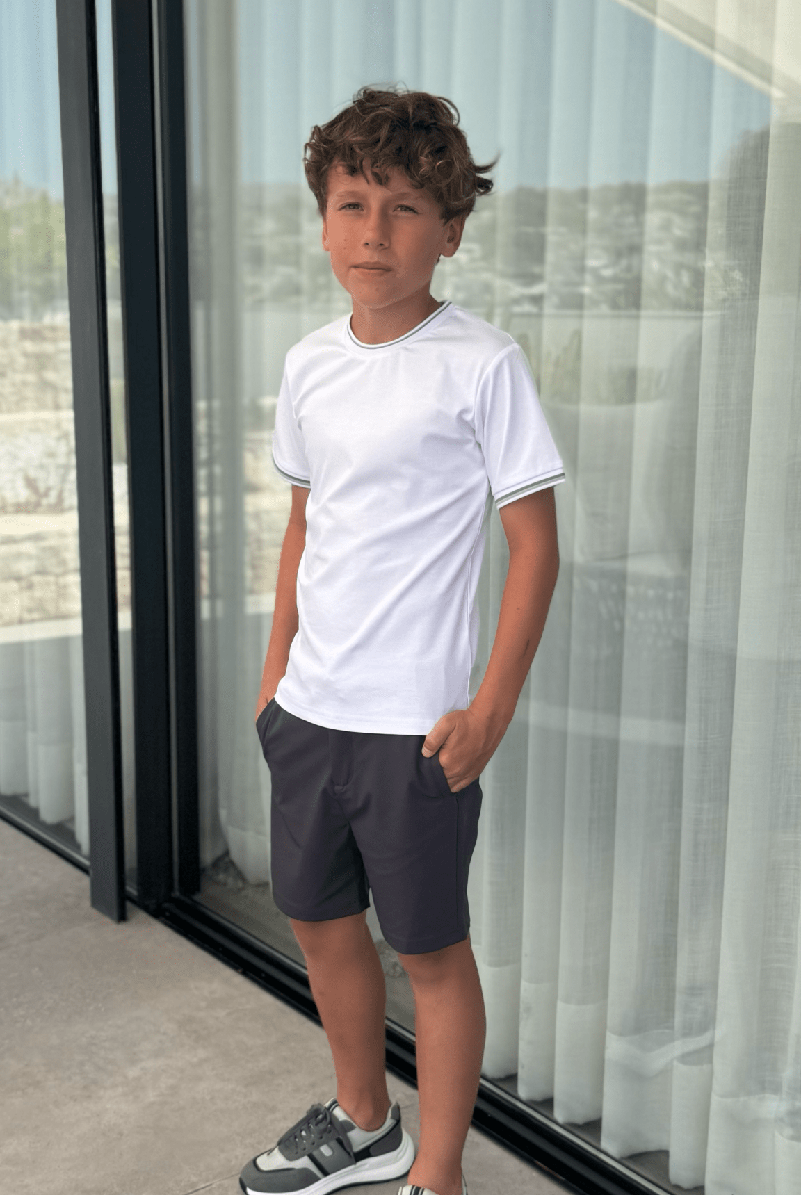 Boy's Striped Cuff T-Shirt - White - Vincentius