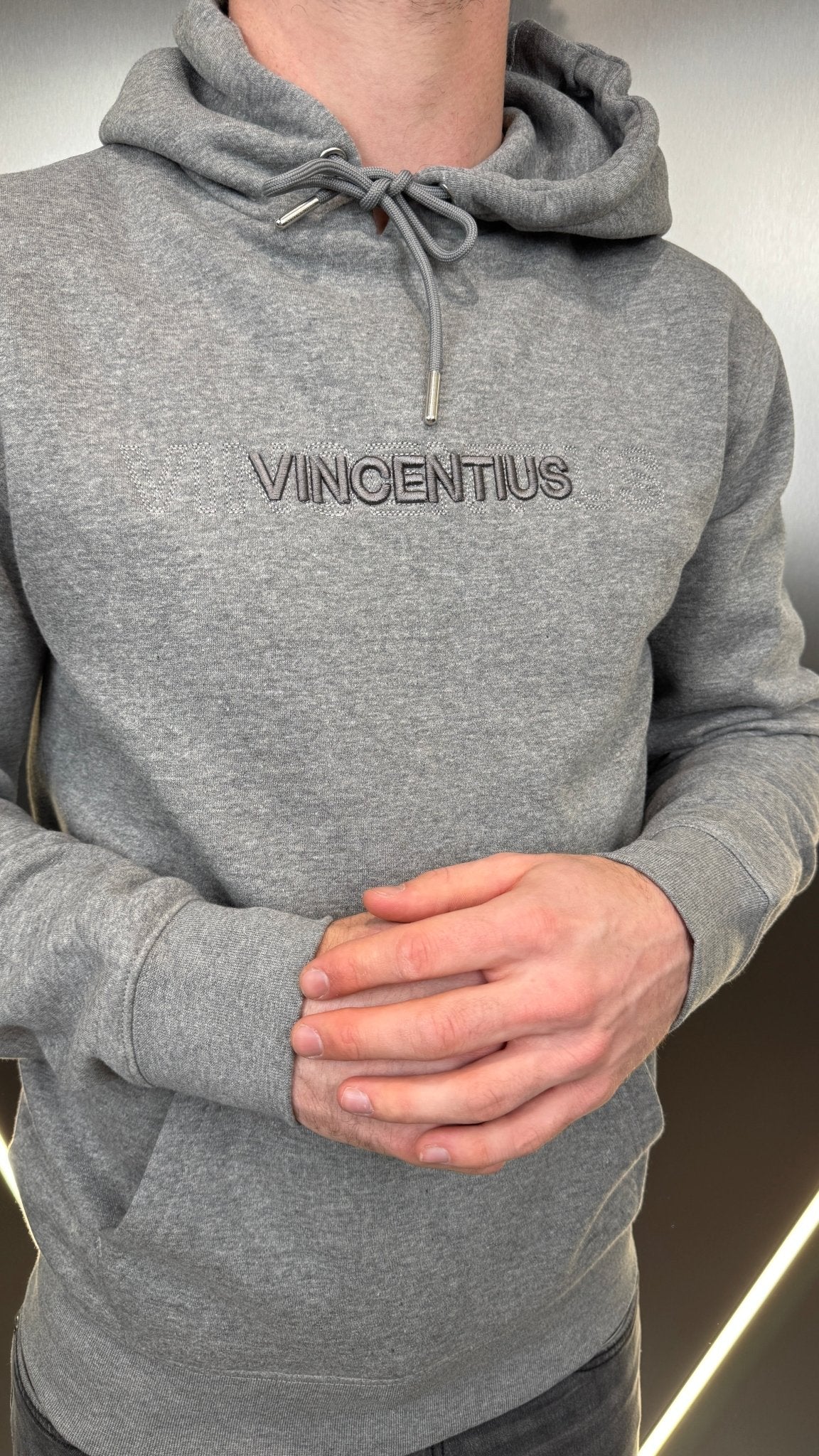 Double Embroidery Luxe Hoodie - Grey Marl - Vincentius
