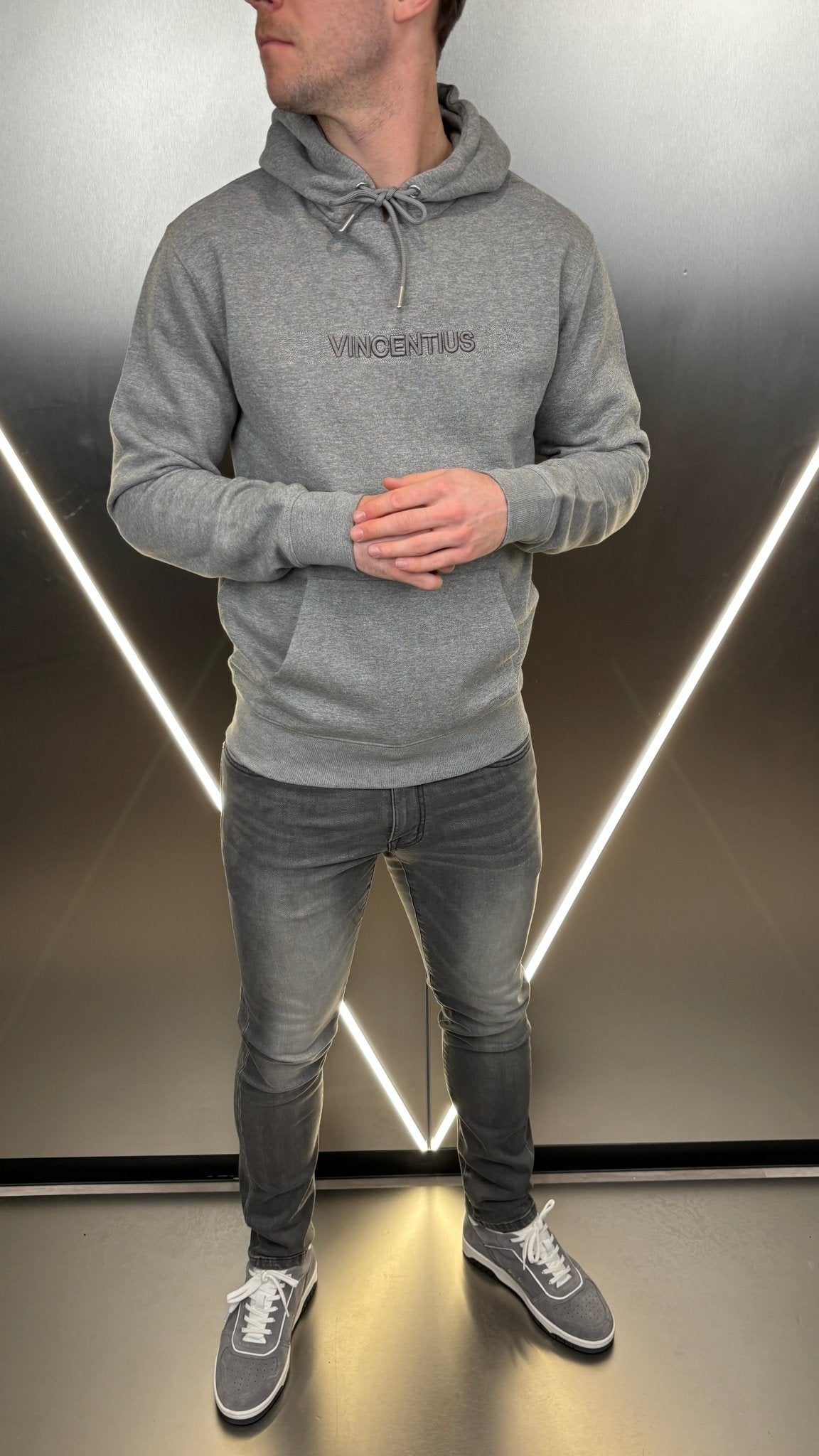 Double Embroidery Luxe Hoodie - Grey Marl - Vincentius
