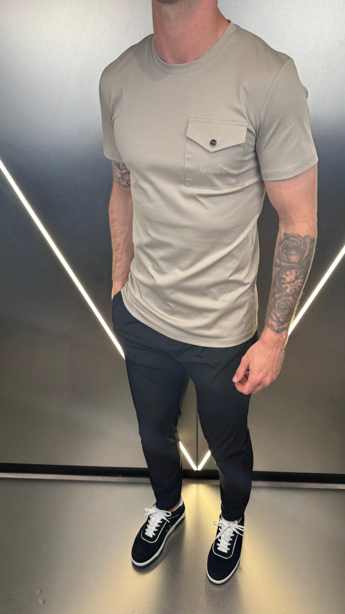 Luxury Mercerised Pocket Logo T-Shirt - Sand - Vincentius