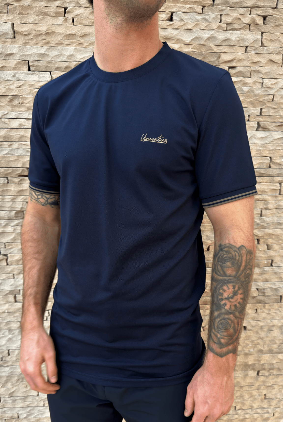 Signature Textured Cotton T-Shirt - Navy - Vincentius