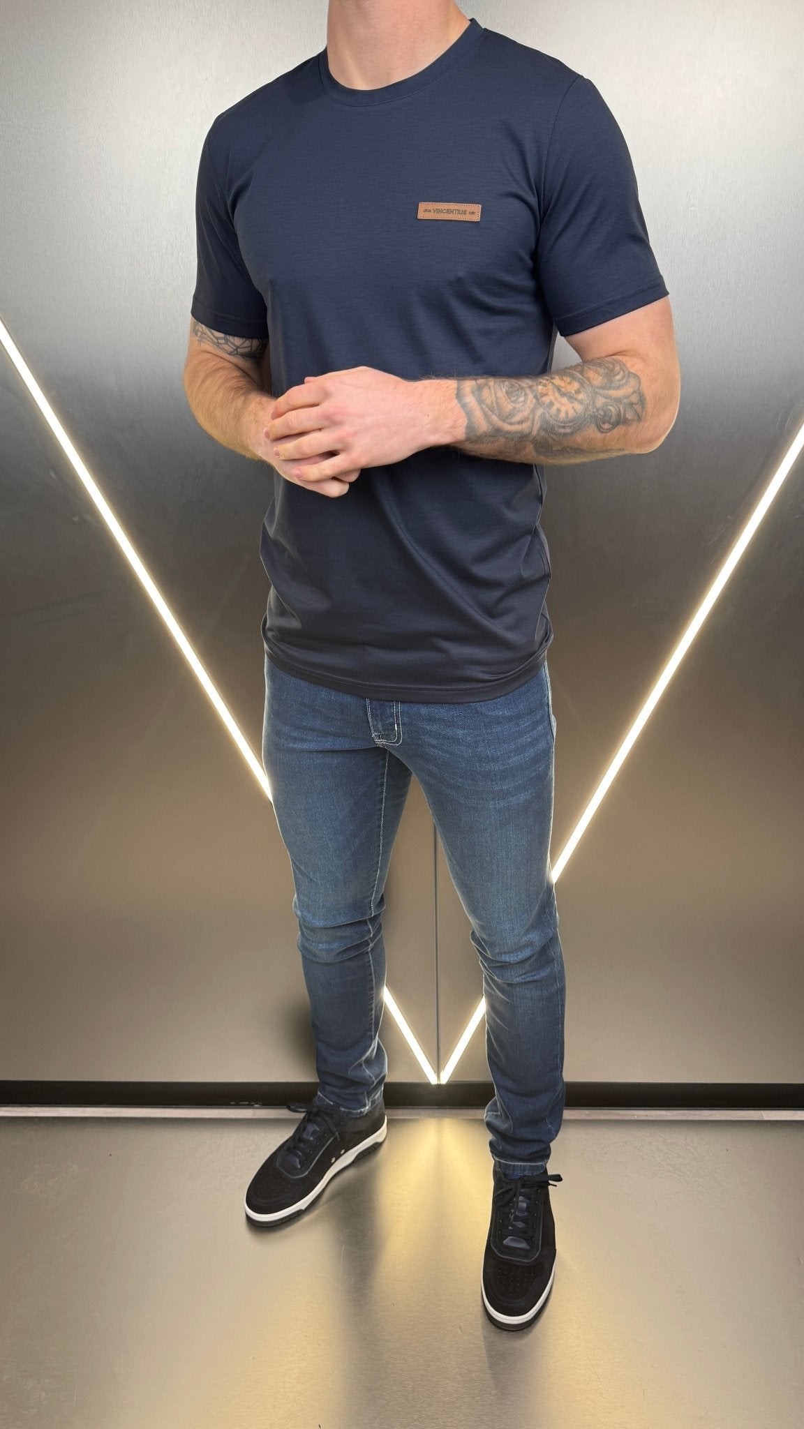 Vincentius Leather logo T-Shirt - Navy - Vincentius