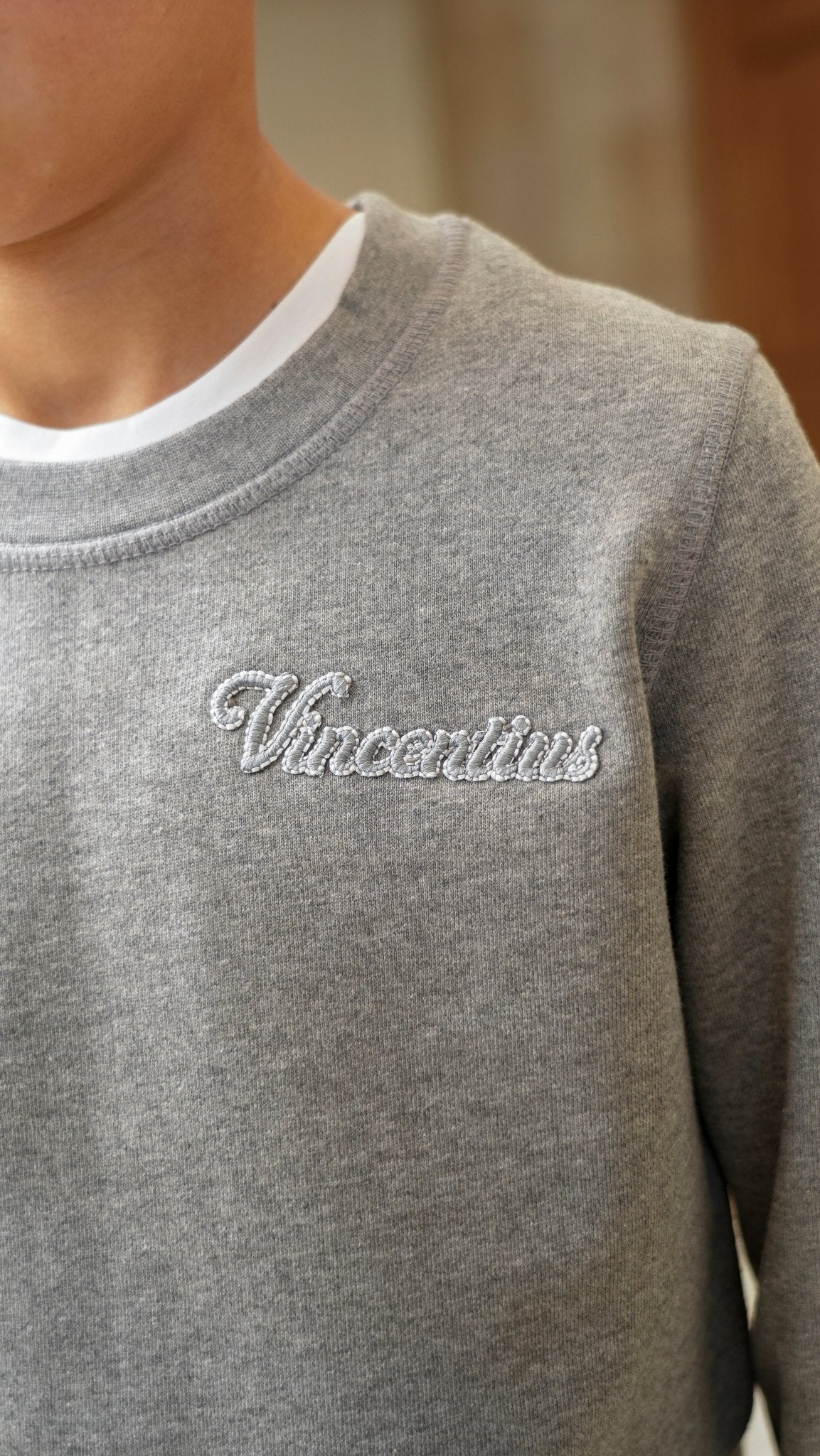 Boy's Loopback Script Crew Neck Tracksuit - Grey Marl - Vincentius