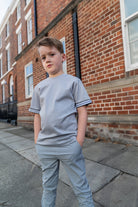 Boys Ribbed Cuff Ice Grey T Shirt - Vincentius