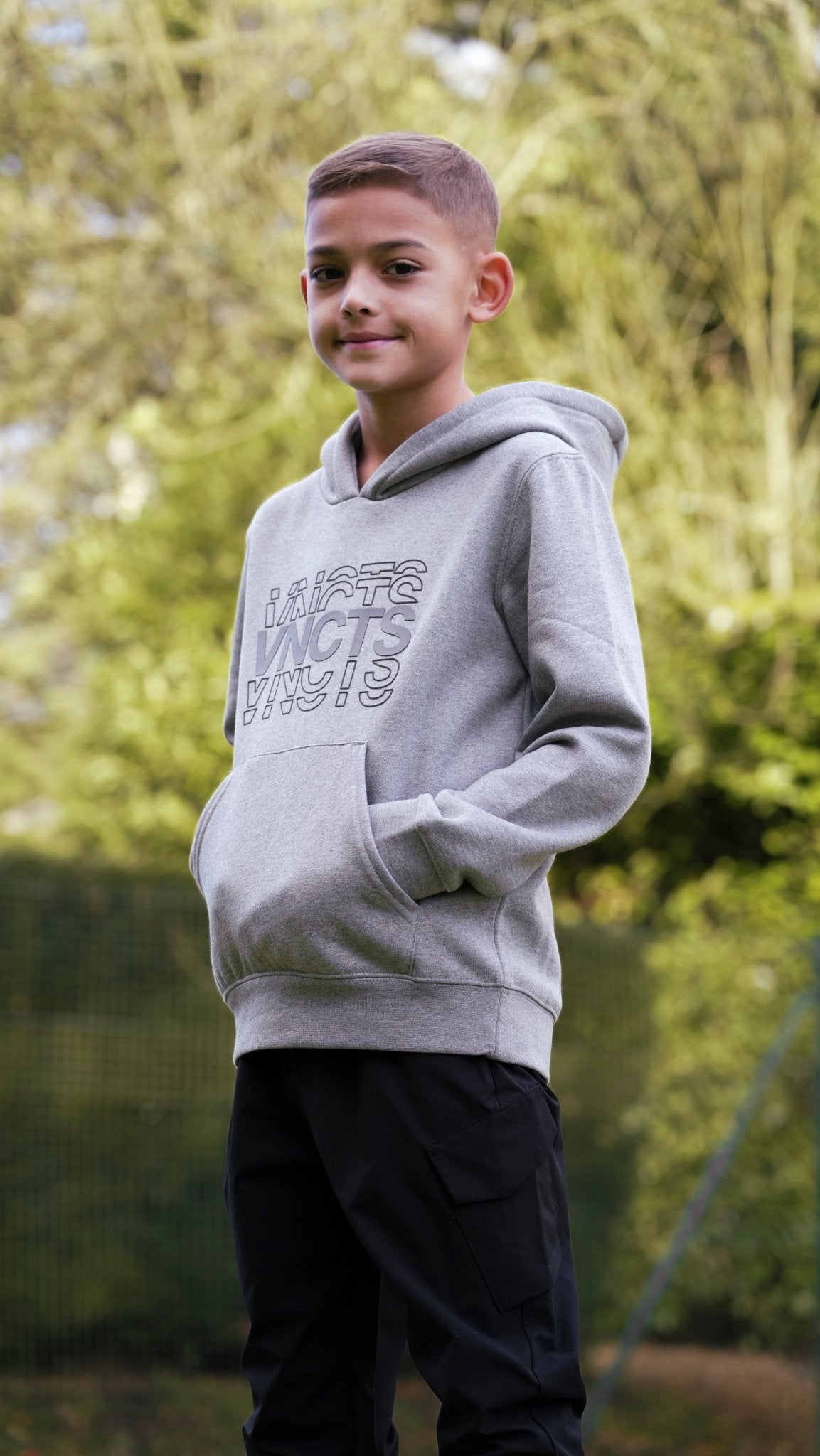 Boy's Rolling Letters Luxe Hoodie - Grey Marl - Vincentius