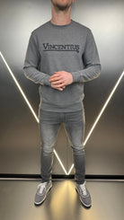 Luxury Boucle Logo Crew Neck Jumper - Grey Marl - Vincentius