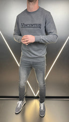 Luxury Boucle Logo Crew Neck Jumper - Grey Marl - Vincentius