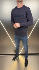 Luxury Boucle Logo Crew Neck Jumper - Navy - Vincentius