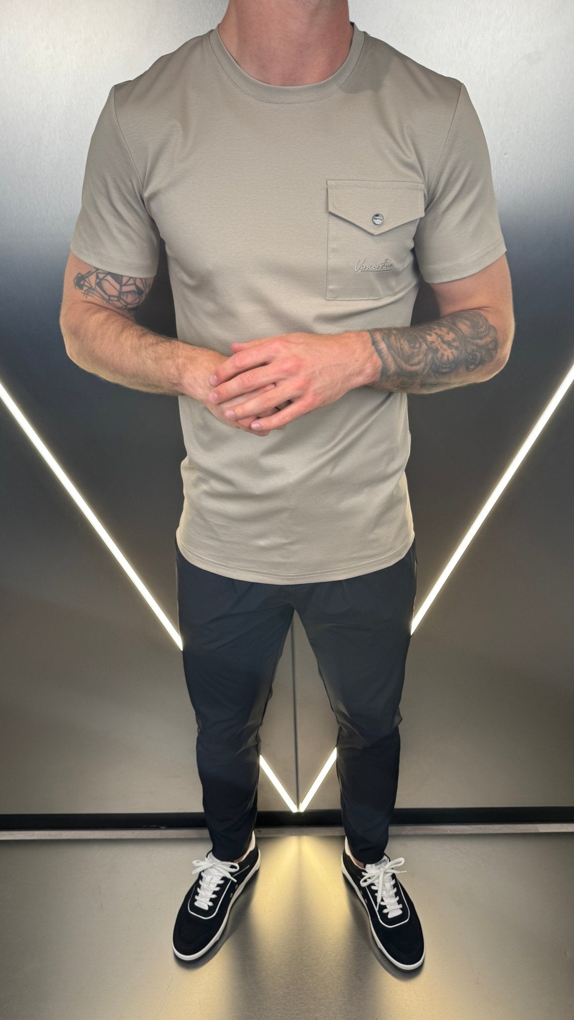 Luxury Mercerised Pocket Logo T-Shirt - Sand - Vincentius