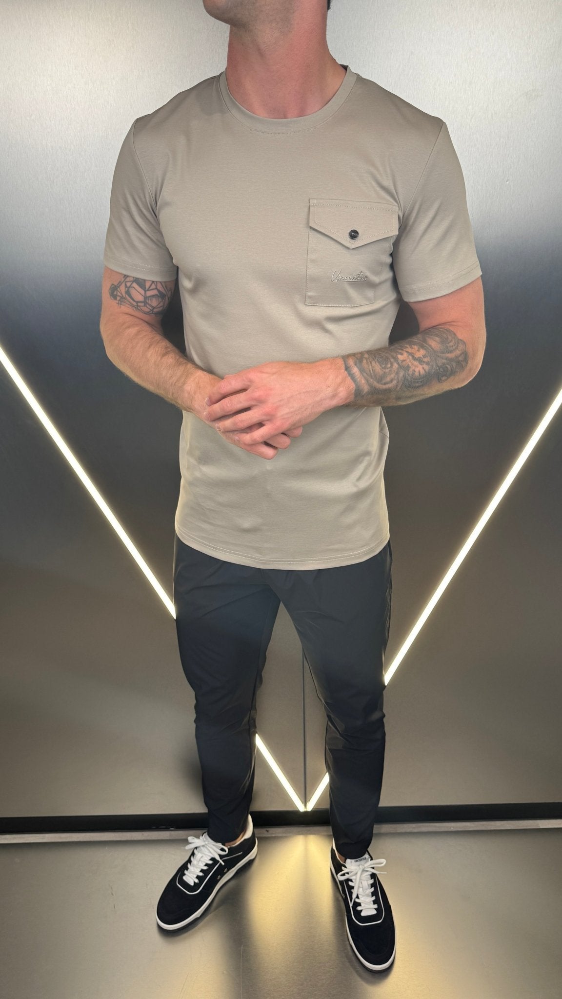 Luxury Mercerised Pocket Logo T-Shirt - Sand - Vincentius