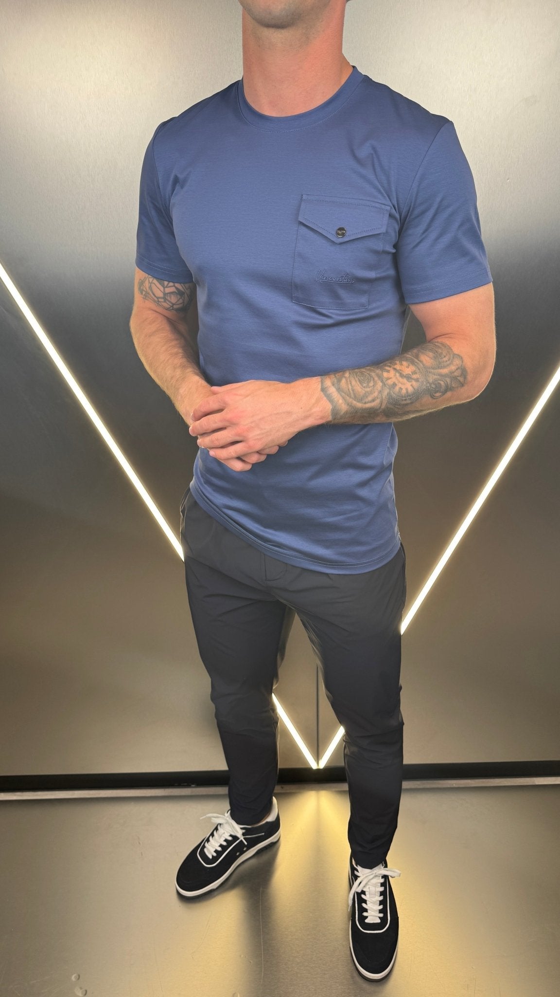 Luxury Mercerised Pocket Logo T-Shirt - Sapphire - Vincentius