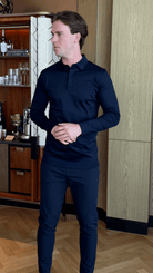 Mercerised Long Sleeve Polo T-Shirt - Navy - Vincentius