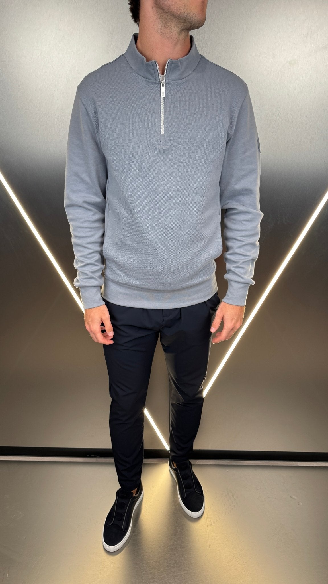 Pique Cotton 1/4 Zip Jumper - Nado Grey - Vincentius