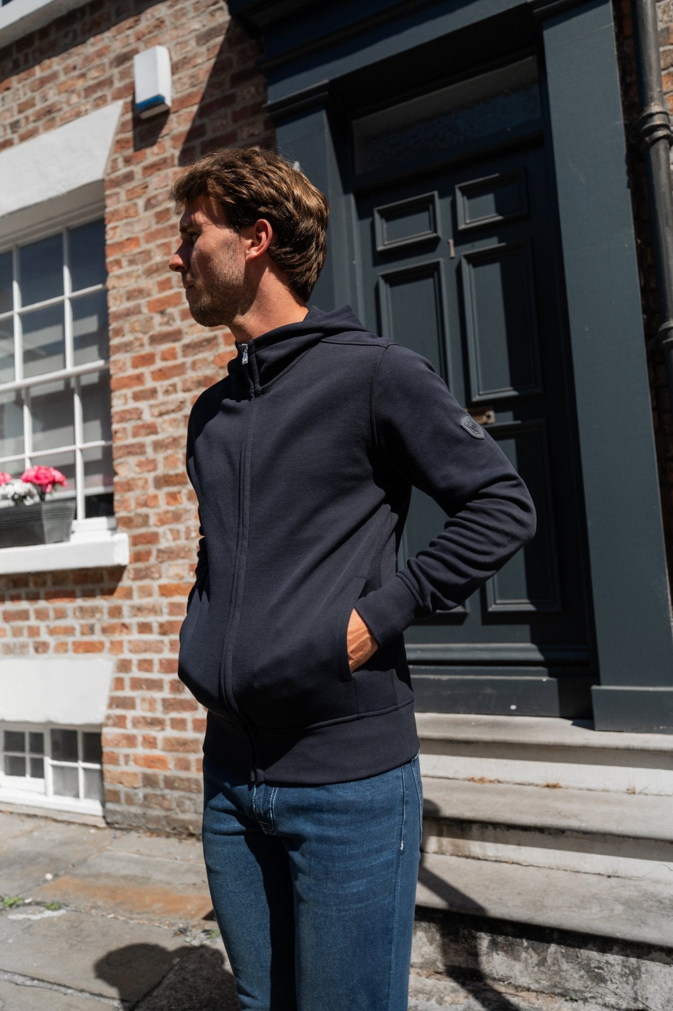 Pique Zip Through Jacket - Navy - Vincentius