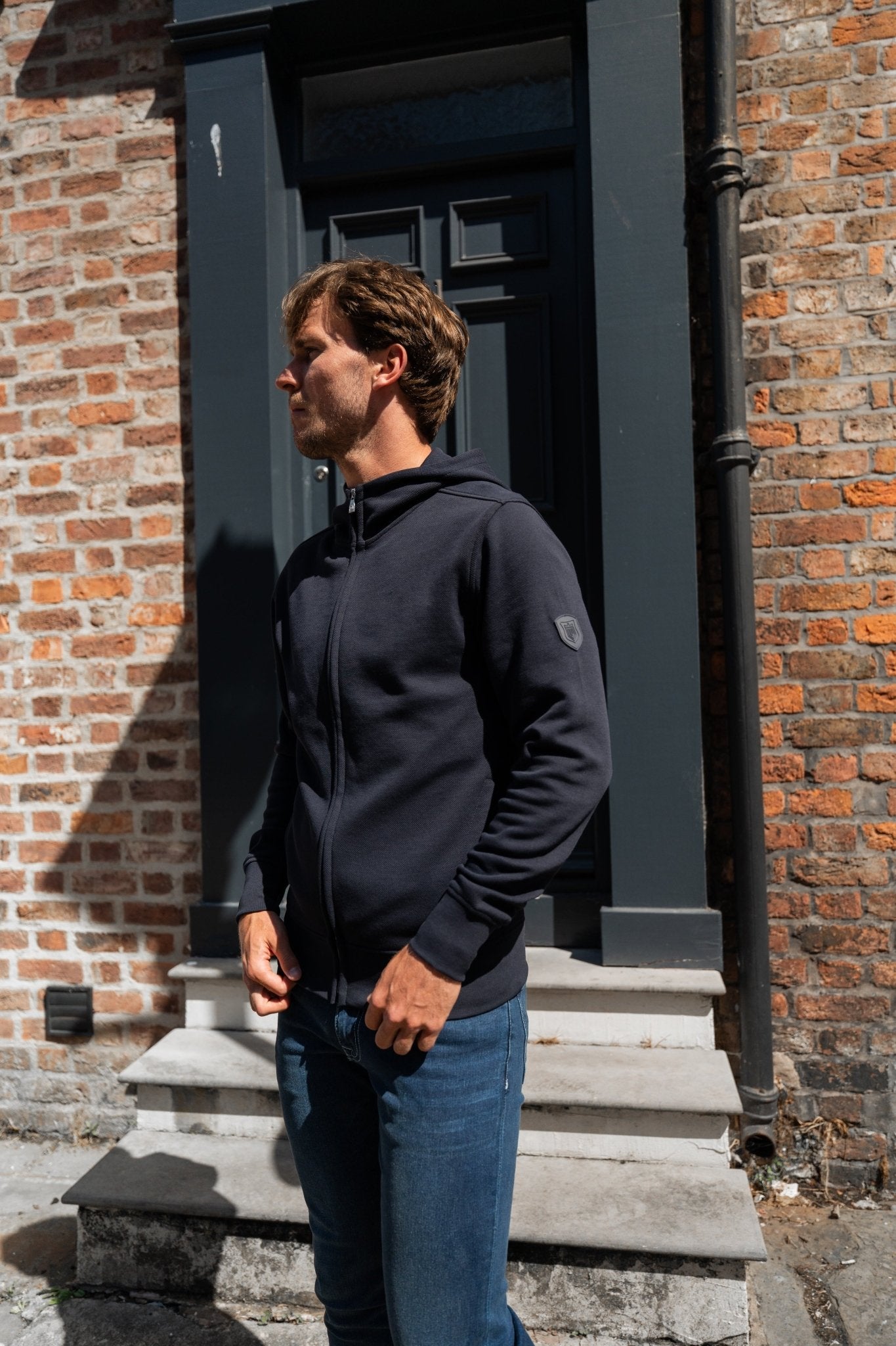 Pique Zip Through Jacket - Navy - Vincentius